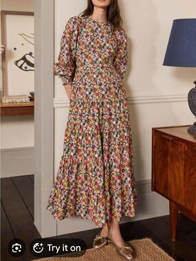 Boden Floral Tiered Maxi Dress - Pink Multi - Size 16/18R